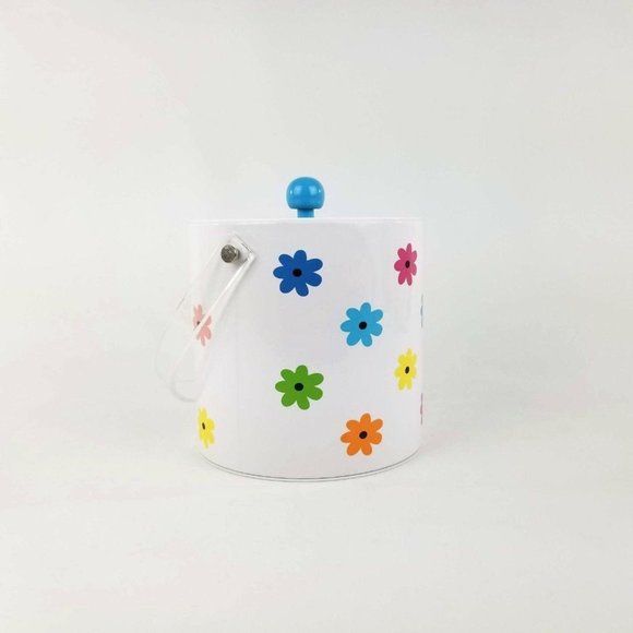 Retro Bar Ice Bucket White Multicolor Daisy Floral - Picture 4 of 12